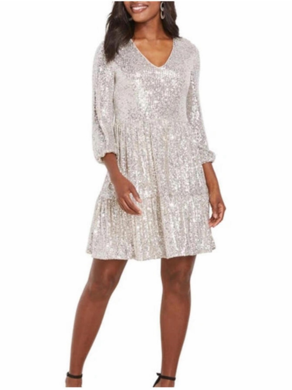 NWT Vineyard Vines Silver Sequin Long Sleeve Tiered Shift Dress Size XS